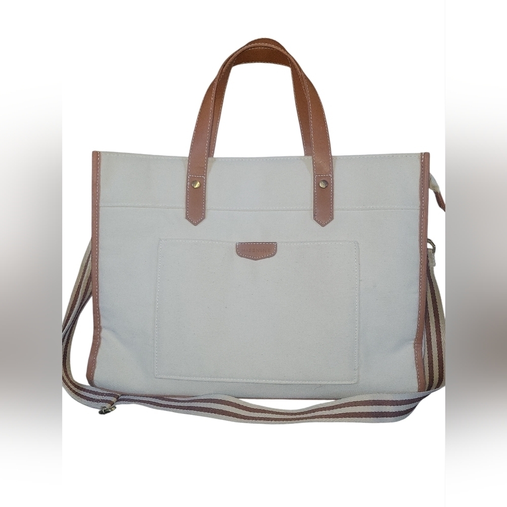 Missnine Laptop Canvas Cream & Tan Work, College Office Tote Bag